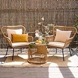 Lycce Balkonmöbel Gartenmöbel Sitzgruppe Garten Balance Poly-Rattan beige 3er Set