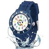 DTKID Kinderuhr Junge Mädchen,Lern Armbanduhr Kinder Mit Drehbarem Lünettenring,3ATM Wasserdicht,Kinder Uhren Analog Für 5-15 Jahre