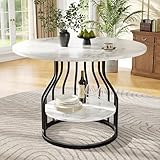 Moderner Runder Esstisch Küchentisch mit Weiß MDF Runde Marmormuster Tischplatte und Offenes Ablagefach, Esszimmertisch Bartisch für Küche, Esszimmer und Wohnzimmer, Ø: 80 x H: 76cm, Schwarz