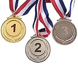 YSDYY 3 Stück Zahlenmedaillen, Metallmedaillons, Gewinnerbelohnungen, Kindersportwettbewerbspreise, Spielwettbewerbspreise, Gold-Silber-Bronze-Medaillen mit Bändern, abgerundete Kanten