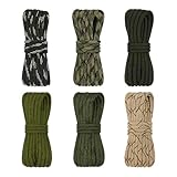 Jiujuda9 6 STK Nylon-Kernseil 4mm x 10m | 7-Strang Polyester-Seil mit 250kg Tragkraft | Allzweckseil für Camping, Hundegeschirr & Outdoor-Notfallausrüstung | 6 Camouflage-Farben