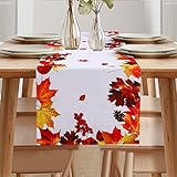 Herbst Tischläufer, Herbstlicher Läufer, Ahornblatt Läufer, Tischläufer Ahornblatt Leinenoptik, Tischdecke Modern, Tischläufer Blumen, Tischläufer Dekoration, Tischläufer für Drinnen und Draußen