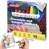 colozoo Porzellanstifte Spülmaschinenfest | 10 leuchtende Keramikstifte Farben | Glasmalstifte inklusive Schwarz, Gold & Silber | Ungiftige und Vegane