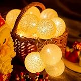 Baumwollkugeln Lichterkette Batterie,3M 20 LED Lichterkette Baumwollkugeln, 4cm Cotton Balls Lichterketten Innen Außen, Warmweiß Lichterketten Batteriebetrieben für Weihnachten, Kinderzimmer, Hochzeit