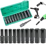 Schlagschrauber Nüsse Set, 10 Stück Sechskant Stecknüsse, Schlagschraubereinsatz Satz 1/2 zoll, 10-24mm Metrischer Antrieb Werkzeug Set, mit Verlängerungsstange, für Autoreparaturen Reifenwechsel