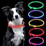 AUAUY Leuchthalsband Hund, LED Hundehalsband USB Aufladbar Längenverstellbarer Haustier Sicherheit Kragen Zuschneidbares Wasserdicht Leuchthalsband für Hunde und Katzen, 3 Modus (Rot)