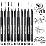 DealKits 10 Größe Kalligraphie Stifte Schnelltrocknende Calligraphie Stifte Pinselstifte Schwarz Fineliner Handlettering Stifte für Schriftzug Anfänger Bullet Journal Tagebuch Unterschrift Zeichnung