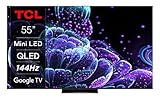 TCL 55C839 55 Zoll 139cm QLED Mini-LED Fernseher, 4K UHD, Google TV, HDR Extreme, 1500nits, 144Hz VRR, 120Hz Motion Clarity, Dolby Vision & Atmos, ONKYO Sound, Sprachsteuerung, Metallgehäuse