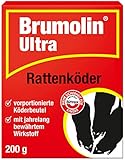 Brumolin Ultra Rattenköder, auslegefertige Portionsköder mit zuverlässiger Wirkung gegen Ratten, 200g Faltschachtel