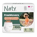 Naty FreeMovers Baby Pants Windeln | Windelhöschen zertifiziert hautverträglich | Weich & ohne Duftstoffe | Saugstark & Auslaufsicher | Dermatologisch getestet | Größe 6 (14–20 kg) | 18 Stück