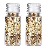 Serlium Essbare Blattgold Flocken 2 Flaschen Blattgoldblätter Goldfolienflocken 0,2 oz Lebensmittel Goldfoliendekoration,Goldfolie Papier für DIY Kuchen Dekor Malerei Nagelkunst Dekoration