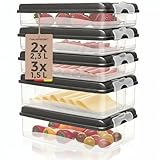 Hausfelder Aufschnittboxen für Wurst und Käse 3x1,5L + 2x2,3L + 5x Deckel, Kühlschrank Organizer, stapelbare Aufschnittdosen, Wurstdosen Käsedosen Set mit Deckel