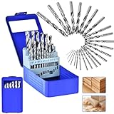 Holzbohrer Set 1-13mm HSS Stahlbohrer 25tlg Dreispitz Holzspiralbohrer Mit Metallbox für Holz Gerader Rundschank Doppelflute Holzspiralbohrer Twister Drill Bit Metallbohrer Profi HSS-G Bohrer Set