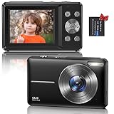 Digitalkamera Fotokamera Kompaktkamera, 44MP 1080P HD Fotoapparat 2,4 '' LCD 16X Digital Zoom Wiederaufladbare Digital Kamera für Kinder, Teenager, Anfänger, Jungen, Mädchen(Schwarz)