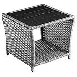 Casaria® Polyrattan Beistelltisch mit WPC Tischplatte 45x45x40 cm 80 kg Belastbarkeit Wetterfest Outdoor Garten Terrasse Balkon Tisch Gartenmöbel Grau