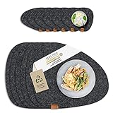 MIQIO® Filz Tischset Stone - 12er Set Nachhaltige Premium Platzsets | Schadstoffgeprüft Ökotex | Aus 100% Recycelten PET Flaschen | 40x32 cm abwaschbar Filzuntersetzer + Glas Untersetzer rund