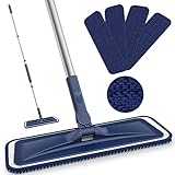 Wischmopp Bodenwischer für Holzböden - BPAWA 150CM Mikrofaser Flachmopp Wischmop Staub Trocken Wischer mit 4 Waschbaren Chenille Ersatzbezug für Fliesen Parkett Laminat Hart Böden Schnelle Reinigung