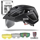 KOLBE Fahrradhelm mit Visier - 3 Magnetische Visiergläser - M Fahrradhelm Herren & Damen - Trekking-, City- & Rennradhelm - Fahrradhelm mit Licht (aufladbar) + Ersatzpolster + Beutel