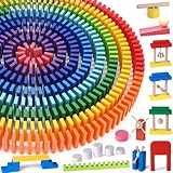 1000Stk Dominosteine Holz Bunte Domino Spiel mit Zusatzblöcke Anleitung Aufbewahrungstasche Bausätze Holzspielzeug Rennen Spiele Gebäude Blöcke Lernspielzeug Geschenk für Kinder Spielzeug ab 3+ Jahre