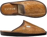 ESTRO Hausschuhe Herren Leder Herrenhausschuhe - Hausschuh Männer Pantoffel Pantoffeln Pantoletten Slipper Mann Warm Rust (43 EU, Kamel, 43)