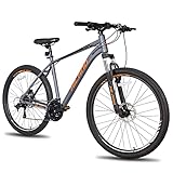 Hiland 27,5 Zoll MTB Mountainbike Hardtail Mountain Bike mit 457mm Aluminiumrahmen 27 Gang Schaltung Hydraulische Scheibenbremse Lock-Out Federgabel grau Herren Damen