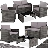 tectake Lounge Gartenmöbel Set Poly Rattan für den Garten, Möbel für den Balkon, 12-teilige Garten Lounge (wetterfest), Essgruppe mit Outdoor Sofa, Sessel und Tisch für 4 Personen (Grau/Hellgrau)