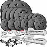 Hop-Sport Hantelset 75 kg: SZ-Stange 120 cm, Langhantel 167 cm, 2 Kurzhanteln 45 cm, Sternverschlüsse, Kunststoff Hantelscheiben 30 mm Bohrung, Max. Belastbarkeit 150 kg