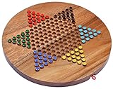 LOGOPLAY Halma Gr. XL - Stern Halma - Chinese Checkers - Strategiespiel - Gesellschaftsspiel aus Holz mit rundem, klappbarem Spielbrett