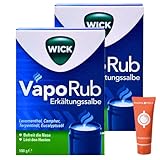 WICK VapoRub Erkältungssalbe 100 g I Zum Einreiben & Inhalieren I Wohltuende Dämpfe in der Erkältungszeit I Menthol, Kampfer & Eukalyptusöl I Für freies Atmen I Spar-Set plus Pharma Perle (2x)