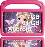 GOODTEL Neuestes Kinder Tablet Android 13 7GB RAM+64 GB ROM, 7 Zoll Tablet für Kinder, WiFi, Bluetooth, GPS, Bildung + Spiele, Play Store, Dual Kamera, Kindersicherung, mit Eva Gehäuse - Rosa