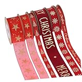 jojofuny 6 Rollen Rotes Glitzerndes Organzaband Zum Verpacken Von Weihnachtsgeschenken Breite Chiffonbandrolle Für Feiertagsverpackungen Blumenstraußdekoration Weihnachtspartyzubehör