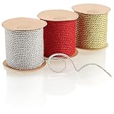 com-four® 3-teiliges Set Dekoband in 3 Farben - weihnachtliches Set Geschenkschnur je 400 cm - Geschenkband zum Basteln und Verpacken - stabile Kordel (3 Stück - Kunststoff - 3 Farben)