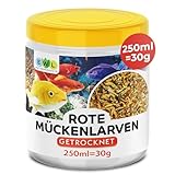 EWL Naturprodukte Rote Mückenlarven getrocknet 250ml (30g) Mückenlarven Fischfutter, Fischfutter Aquarium, geprüfte Qualität von deutschem Anbieter EWL