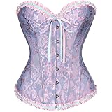 XZQTIVE Damen Bustier Korsett Spitze Up Boned Overbust Bustier Gothic Corsage Dessous Top,Blau Rosa,S