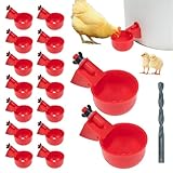 16 Stück Automatische Hühnertränken Set mit Bohrer, Frostsichere Geflügeltränke aus Kunststoff, Wasserspender für Hühner, Enten, Gänse
