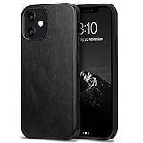 TENDLIN Kompatibel mit iPhone 12 Hülle/iPhone 12 Pro Hülle Leder und TPU Silikon Hybrid Handyhülle (Schwarz)