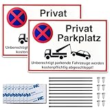 2er Set Privatparkplatz Schild, Metall 30 x 20 cm, Einfahrt Freihalten Schilder, Ausfahrt Freihalten Warnschild, Privatgrundstück Schilder, Witterungseinflüsse und Rost, Einfache Montage（Weiß）