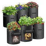 Cskunxia 6-Pack 10 Gallonen Vegetable Grow Plant Bags, kartoffel pflanzsack, Pflanzsäcke Kartoffeln aus Vlies Stoff, Pflanztaschen kartoffel mit Griffe für Kartoffeln, Tomaten, Pflanzen - Schwarz