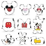 9 Stück Ausstechformen Mickey Mouse, Plätzchen Ausstecher Edelstahl, Mouse Cutter Set, Fondant Ausstecher, Keksausstecher, Minnie Mouse Geschenke Disney Backformen für Kuchendeko