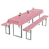 Gräfenstayn® Annabelle Biertischauflagen-Set mit Sitzpolsterung 3 TLG für Bierzeltgarnitur - 70cm oder 50cm Tischbreite - Öko-Tex Siegel Standard 100: 'Geprüftes Vertrauen (70x220cm, Rot/Weiß)