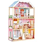 KidKraft Charlotte Puppenhaus aus Holz mit Möbeln und Zubehör, Puppenhaus im klassischen Stil für 30 cm große Puppen, Spielzeug für Kinder ab 3 Jahre, 65956