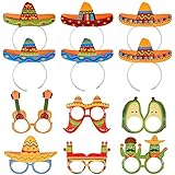 Hileyu 6 Stück Sombrero-Partyhüte und 6 Stück Partybrille Maske,Sombrero-Stirnband Mexikanisches Stirnband Partybrillen aus Papier Mexikanische Fiesta Party Bunte Stirnband Zubehör für Fotorequisiten