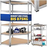 tectake® Werkstattregal, Schwerlastregal Eckregal mit 5 Böden, Metall Lagerregal, Kellerregal, Zubehör für Garage, Organizer für Abstellraum, Steckregal, für Aufbewahrung, Lastenregal - 875 kg