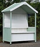 Dynamic24 Garten Bank überdacht Gartenhaus Sitzbank Auflagenbox Rosenbank Philosophenbank Philosophenhäuschen aus robustem Tannenholz