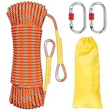 Aystkniet Outdoor-Seil 8mm mit 2 Stahlhaken Geflecht Nylon Seil für Wandern Baumfällung Outdoor Sport Camping Garten im Freien 10m 20m 30m 50m 70m (Orange, 10mm-10M)