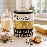KAMACA 3-stöckige Weihnachts- Keksdose mit Tragegriff jede Ebene separat befüllbar mit Deckel transportierbar aus Metall rund Gebäckdose Aufbewahrungsdose Weihnachten (3er Set Merry Christmas)