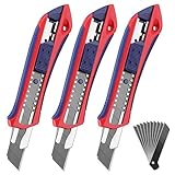 WORKPRO 3 Stück Cuttermesser Set 18mm mit 10 Ersatzklingen aus SK5, Cuttermesser Profi mit Gummigriff, Abbrechklinge Kartonmesser, Mehrzweck Messer Allzweckmesser, Schneiden zum Papier, Karton