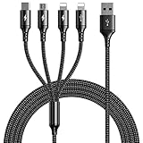 UZAHSK Multi USB Kabel [4A/3M]Nylon Geflochtener 4 in 1 Universal Ladekabel Mit iP/Typ-C/Micro USB-Anschluss Für Phone 13/12/11/Xs/X/8/7/Samsung/S20/S10/S9/S8/Xiaomi/Pixel/Huawei/LG/Tablets. (schwarz)