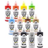 LM-Kreativ Window Color Set (12 x 90 ml Set Bunte Tierwelt) - Abziehbare Fenstermalfarbe/Stickerfarbe auf Wasserbasis für Glatte Oberflächen wie Glas, Spiegel Fliesen