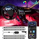 Govee LED Innenbeleuchtung Auto, 4pcs 48 Strip, Upgrade Zwei-Linien-Design, Wasserdicht Beleuchtung APP Steuerbare Mehrfarbig Musik mit Zigarettenanzünder, 12V